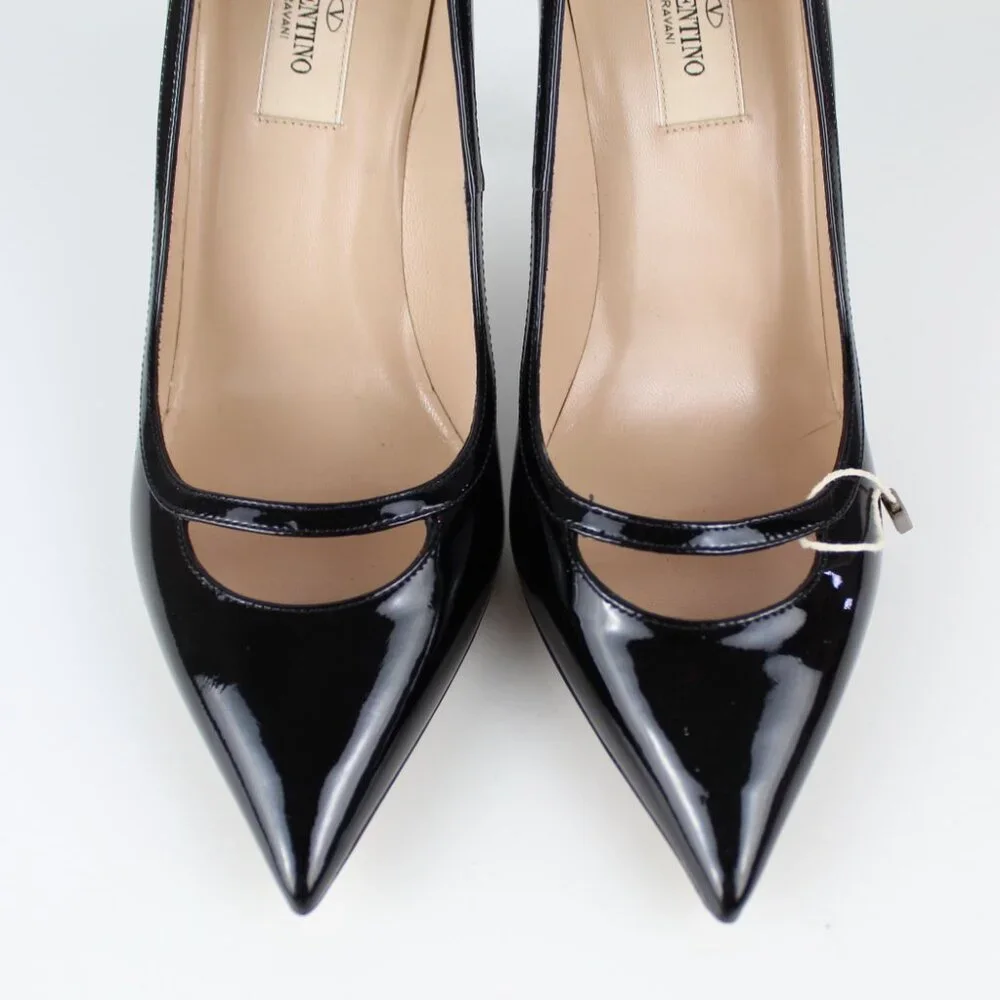 NEW Valentino Garavani Patent Leather Ankle Strap Stiletto Pumps Black EU 41